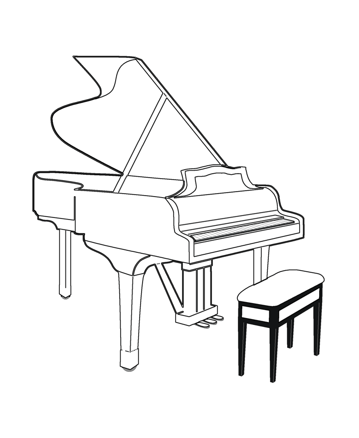 Desenhos para Colorir de Instrumentos Musicais Piano, Violão, Sax etc