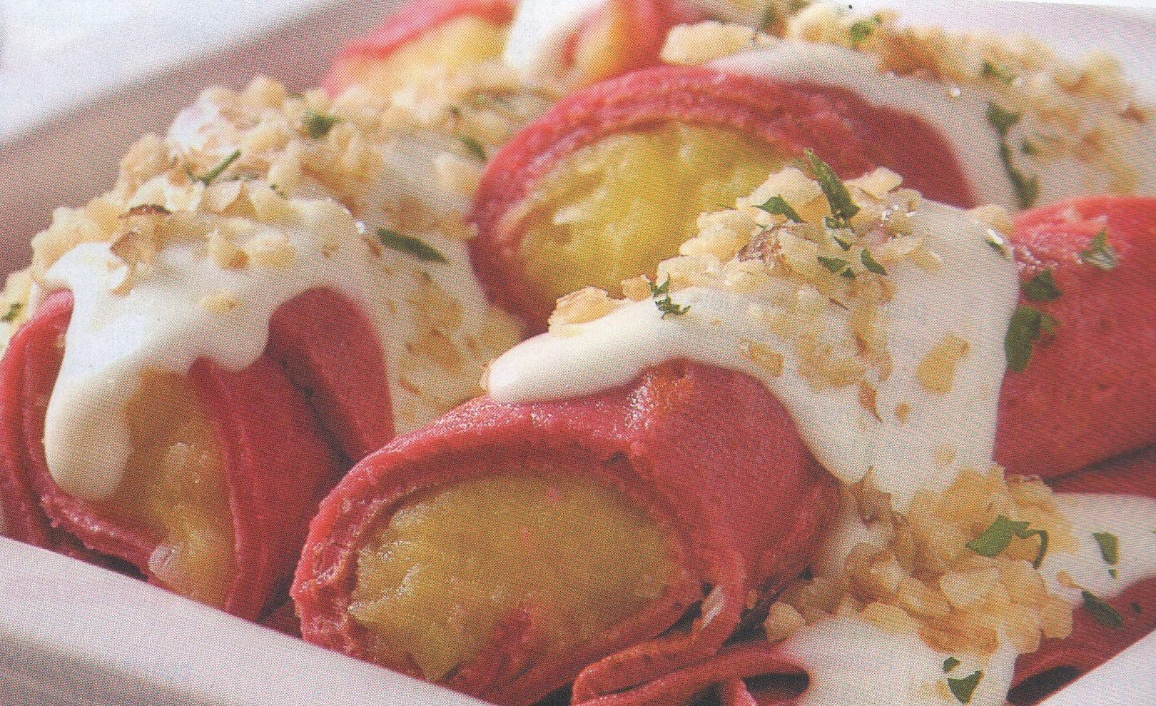 Receita de Panqueca Rosada Recheada com Mandioquinha Light- Diabéticos