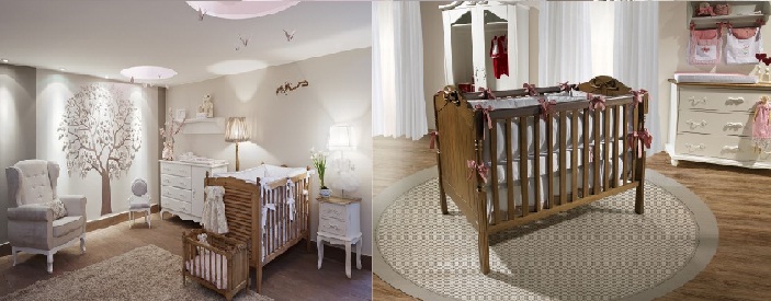 decoração-de-quarto-de-bebe-com-berço-de-madeira-e-móveis-branco
