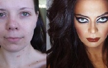 Maquiagem que altera Rosto de Mulheres Fotos do Antes e Depois de Make
