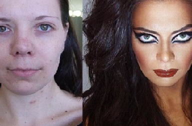 Maquiagem que altera Rosto de Mulheres Fotos do Antes e Depois de Make