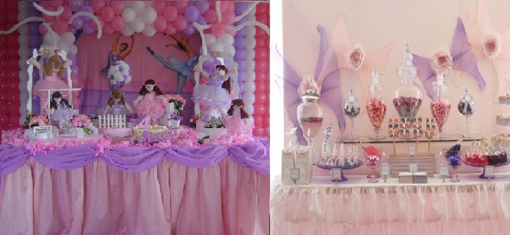 decoração-de-festa-de-aniversário-rosa-e-lilás-mesa-de-bolo-