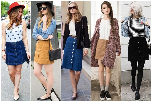 Saias com Botões – Como usar, Comprar, Dicas de Looks da Moda