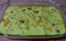Creme de Milho Verde de Forno – Receita de  com Lingüiça, Queijo e Tomate Cereja