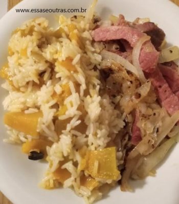 Arroz com Abóbora Cambotiã, Carne Seca Acebolada – Receita